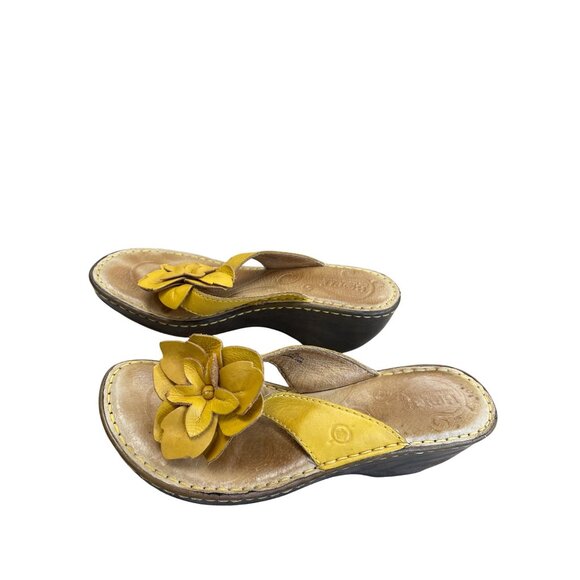 Born Womens Yellow Leather Floral 2.5" Wedge Sandals Size 8/39 SKU 8369 - Picture 3 of 13